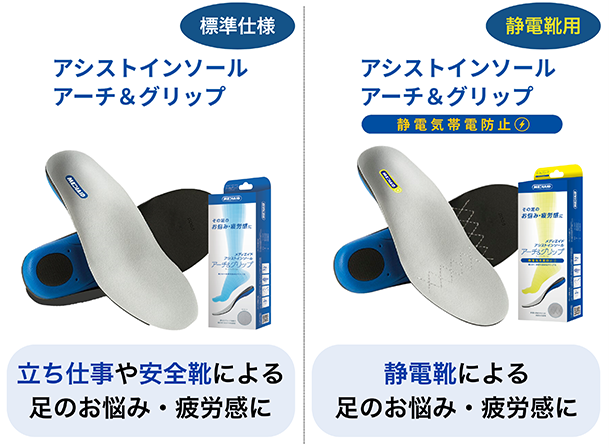 【標準仕様】アシストインソール アーチ＆グリップ 立ち仕事や安全靴による足のお悩み・疲労感に　【静電靴用】アシストインソール アーチ＆グリップ（静電気帯電防止） 静電靴による足のお悩み・疲労感に